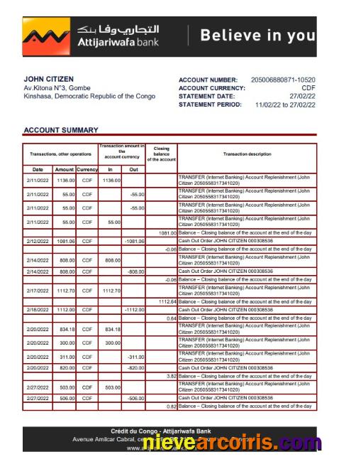 Congo Credit du Congo bank statement xls